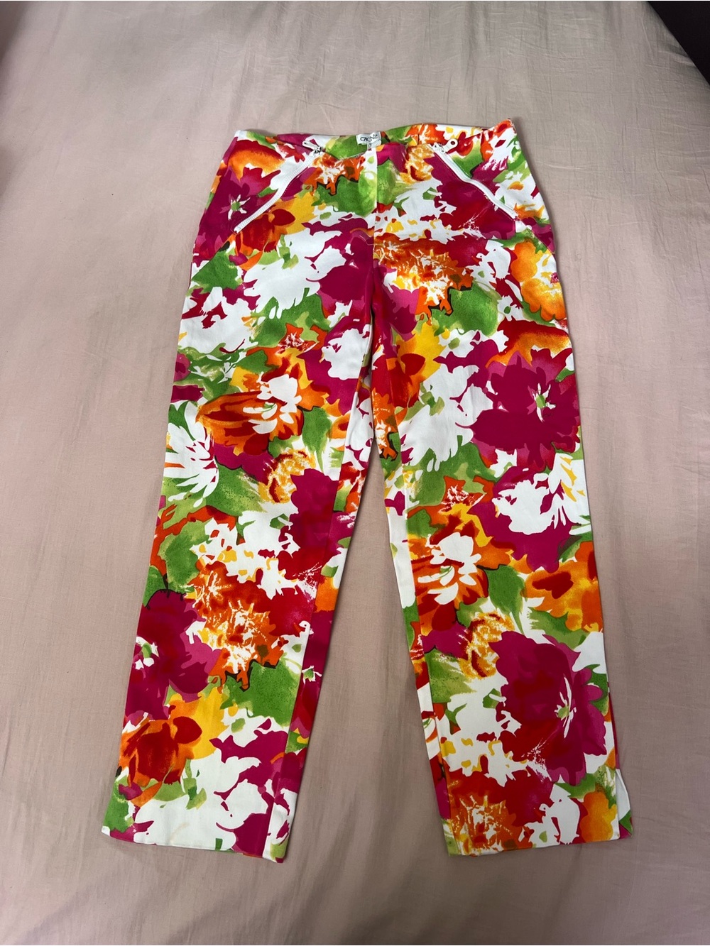 Cache Bright Floral Capri Pants in Pink, Green & Orange